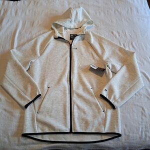Russell men's M 38-40 Fusion Knit hoodie with 2 way zipper, light gray New
